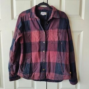 Carhartt Red Purple Plaid Fleece Lined Shacket‎ Button Down Utility Workwear M